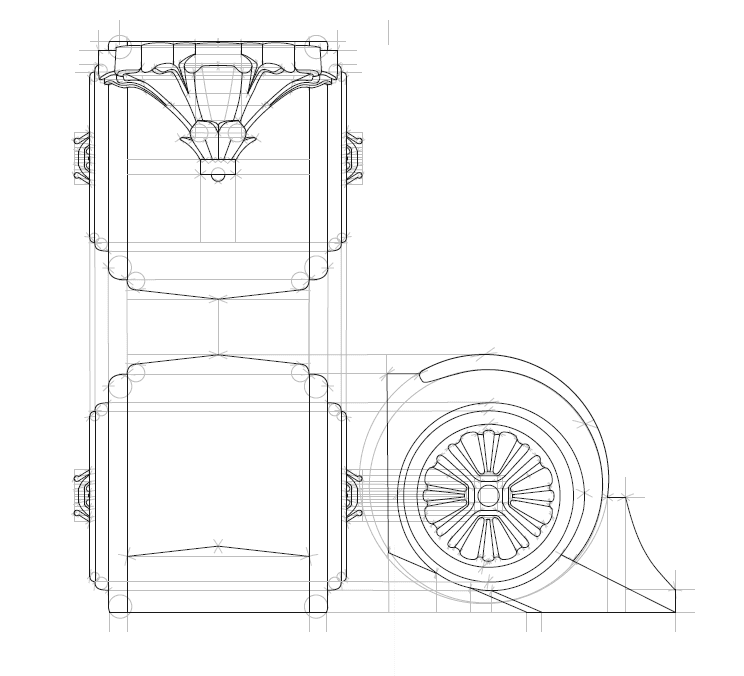 Technical drawing of a column and wheel from UC Berkeley's School of Information