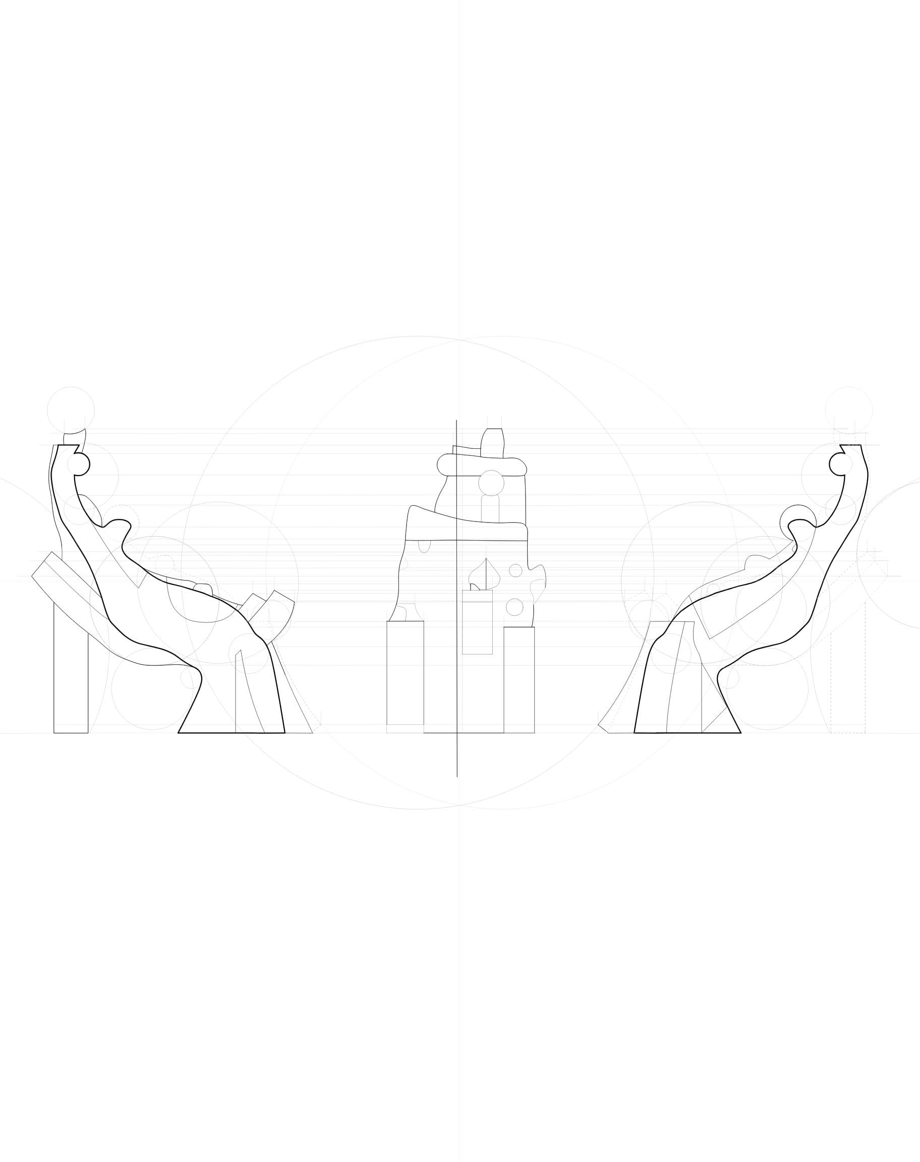 Three profile drawings of a hand-derived stair element