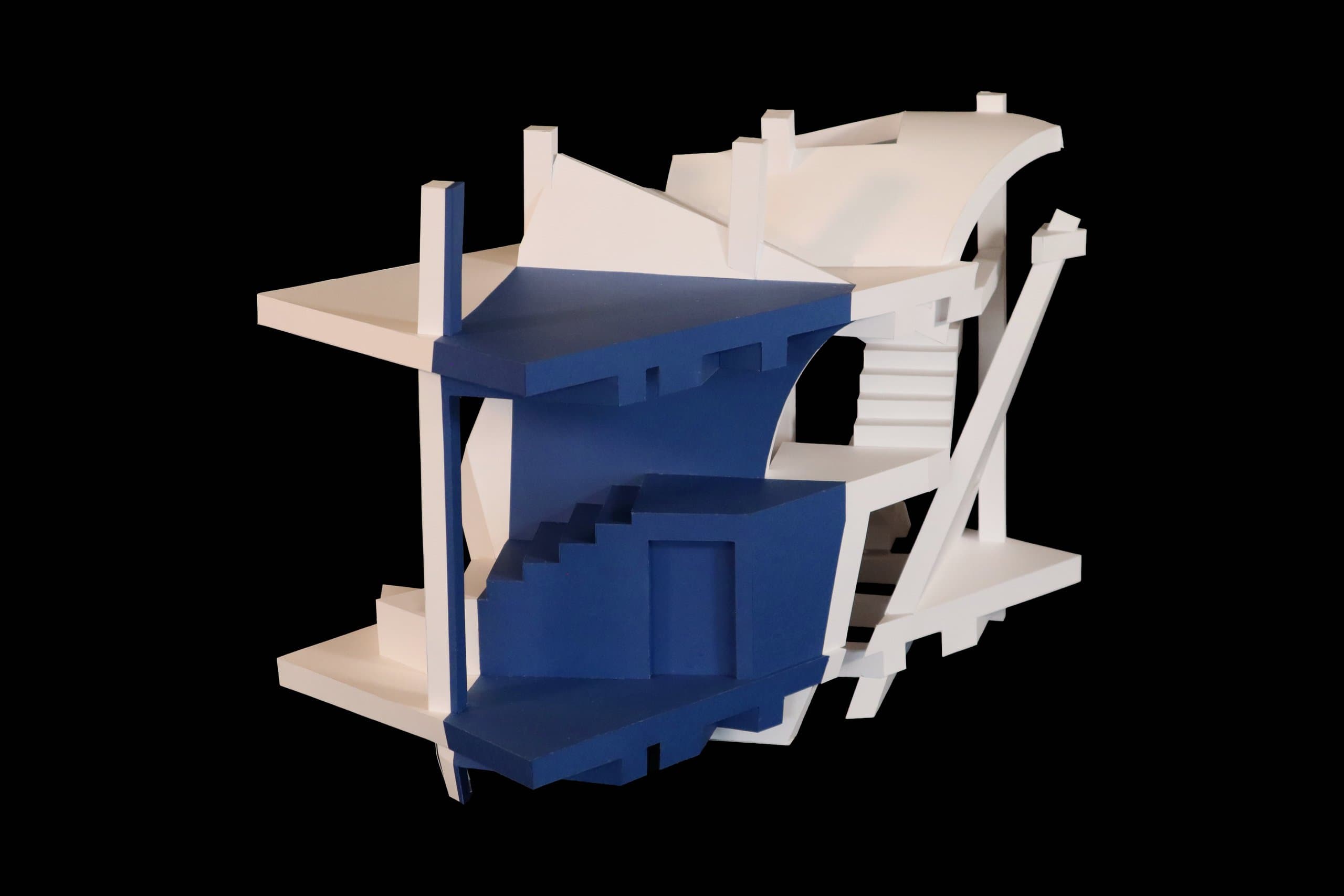 Detail view of the model's interior void, painted indigo