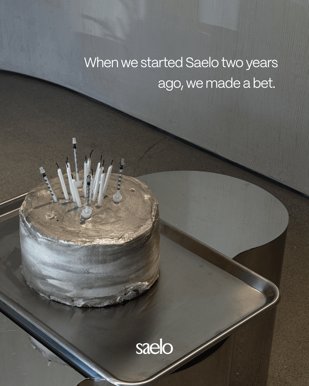 Silver cake tray styled for a Saelo social post