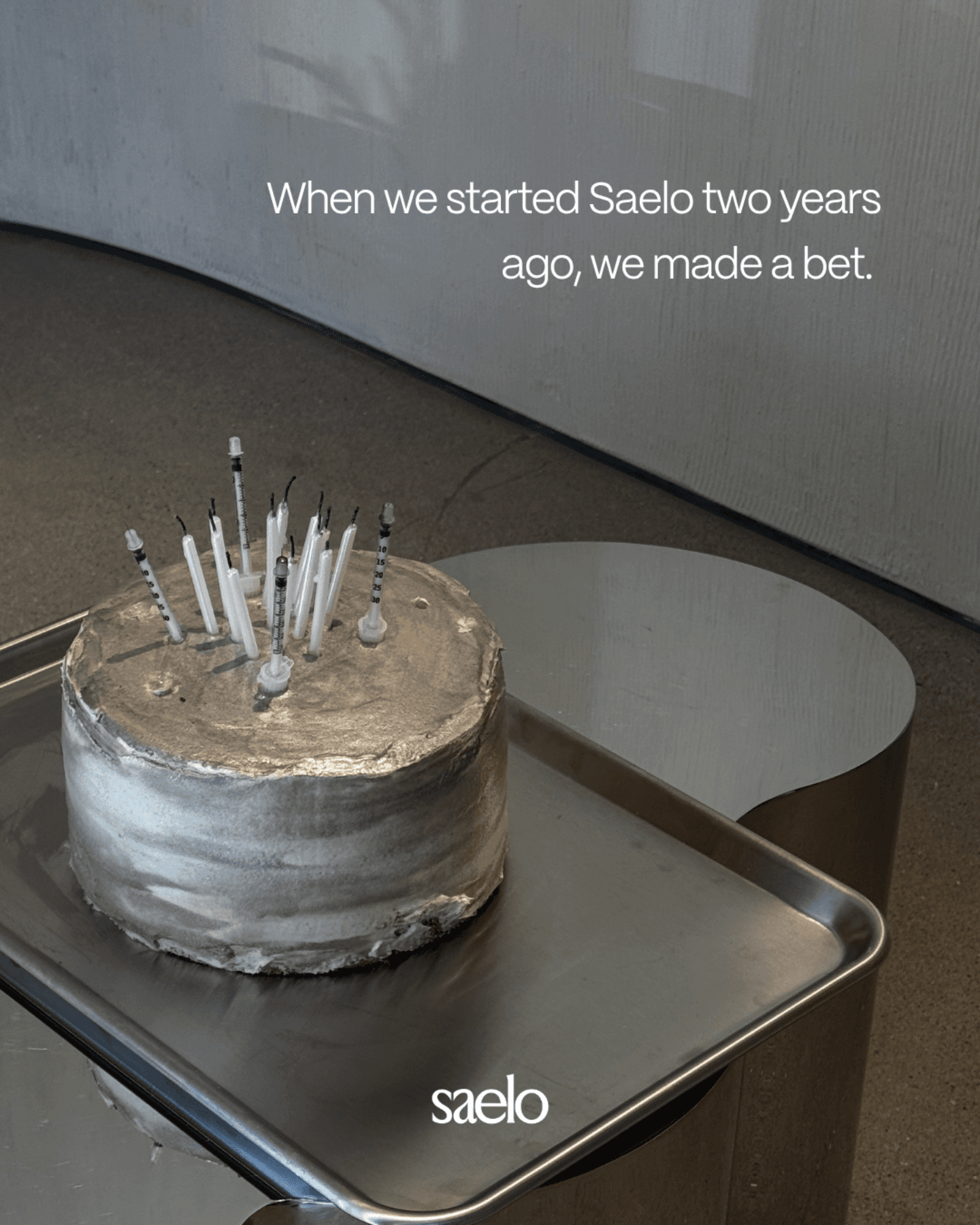 Silver cake tray styled for a Saelo social post