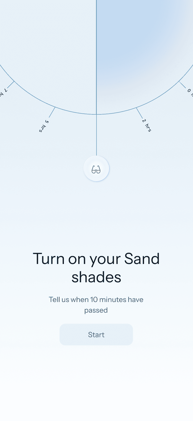Onboarding screen prompting the user to turn on their Sand shades