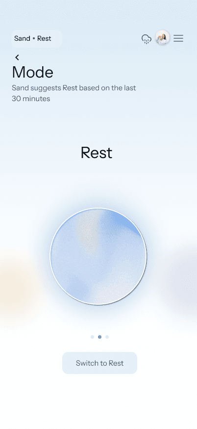Mode-switch screen suggesting Rest