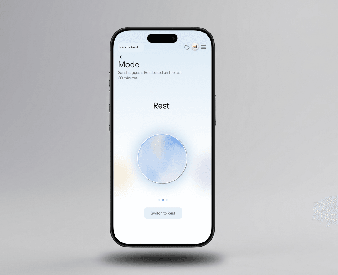 Sand app screen showing the Rest mode selector